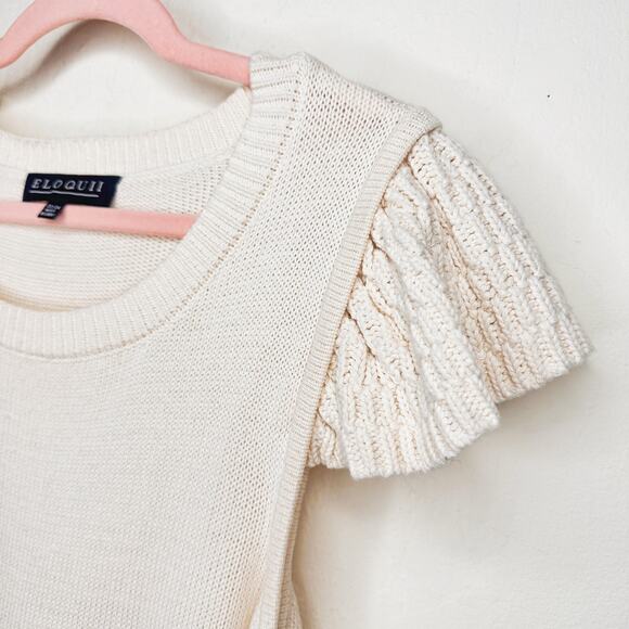 Eloquii Flutter Cap Sleeve Sheer Ivory Cream Knit Sweater Mini Dress 22 or 24 - Picture 5 of 14